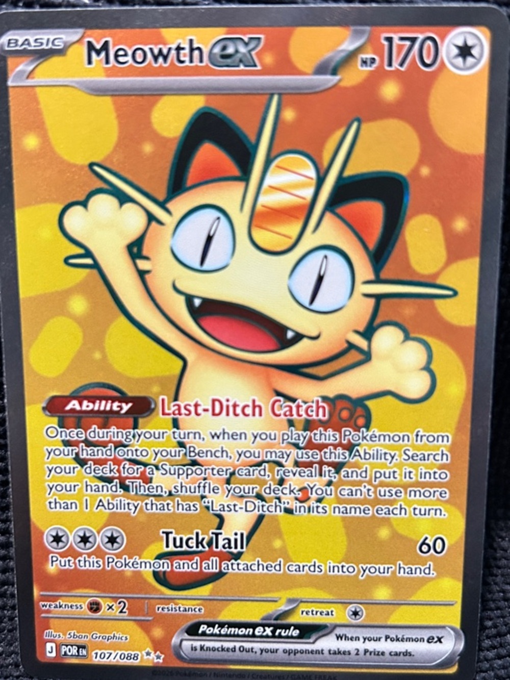 Pokemon Meowth ex Orange Yellow Holo Trading Card